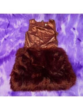 Appaman metallic and fur rose gold red dress